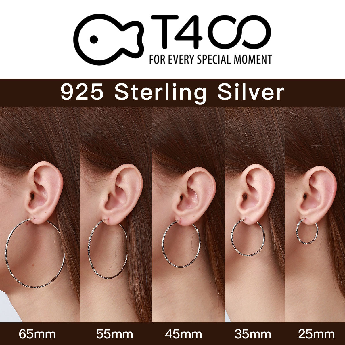 T400 3mm Thick 925 Sterling Silver Hoop Earrings Large Flower Cut Hoop