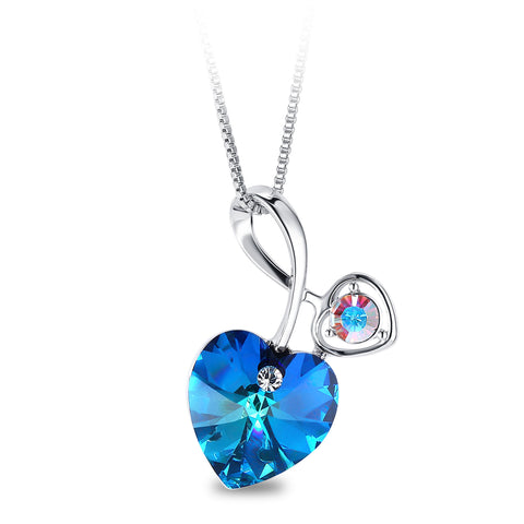 T400 Blue Pink Spiral Heart Crystals Pendant Necklace Love Gift for Women Girls