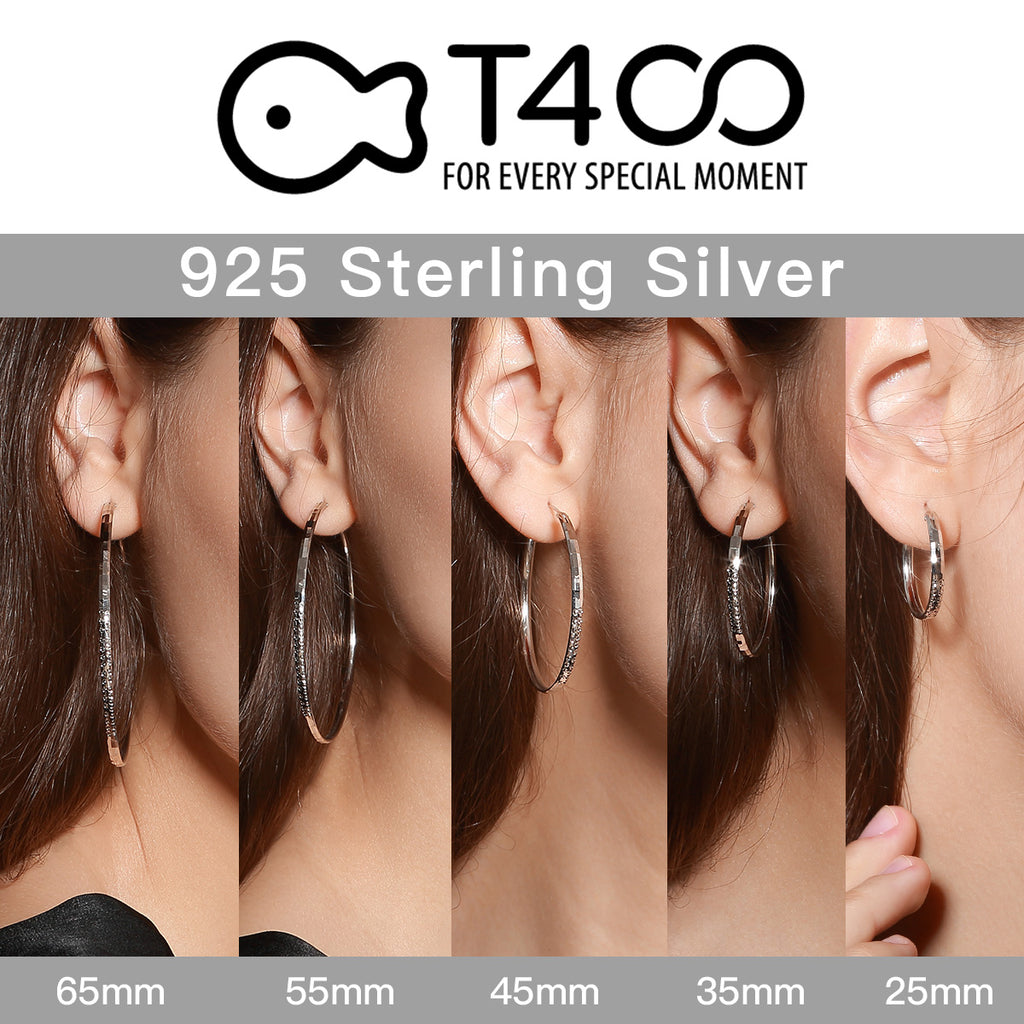 T400 3mm Thick 925 Sterling Silver Hoop Earrings Large Flower Cut Hoop
