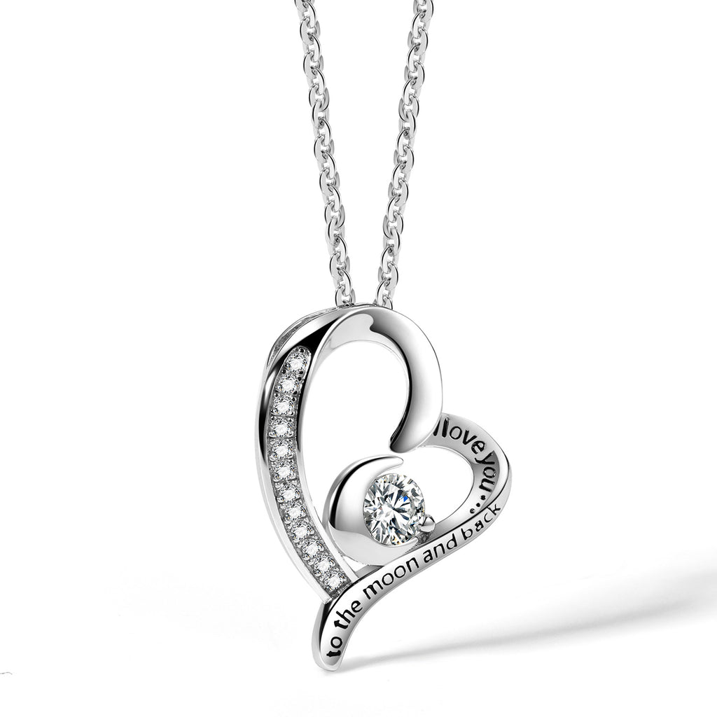 T400 925 Sterling Silver I Love You to The Moon and Back White Heart P