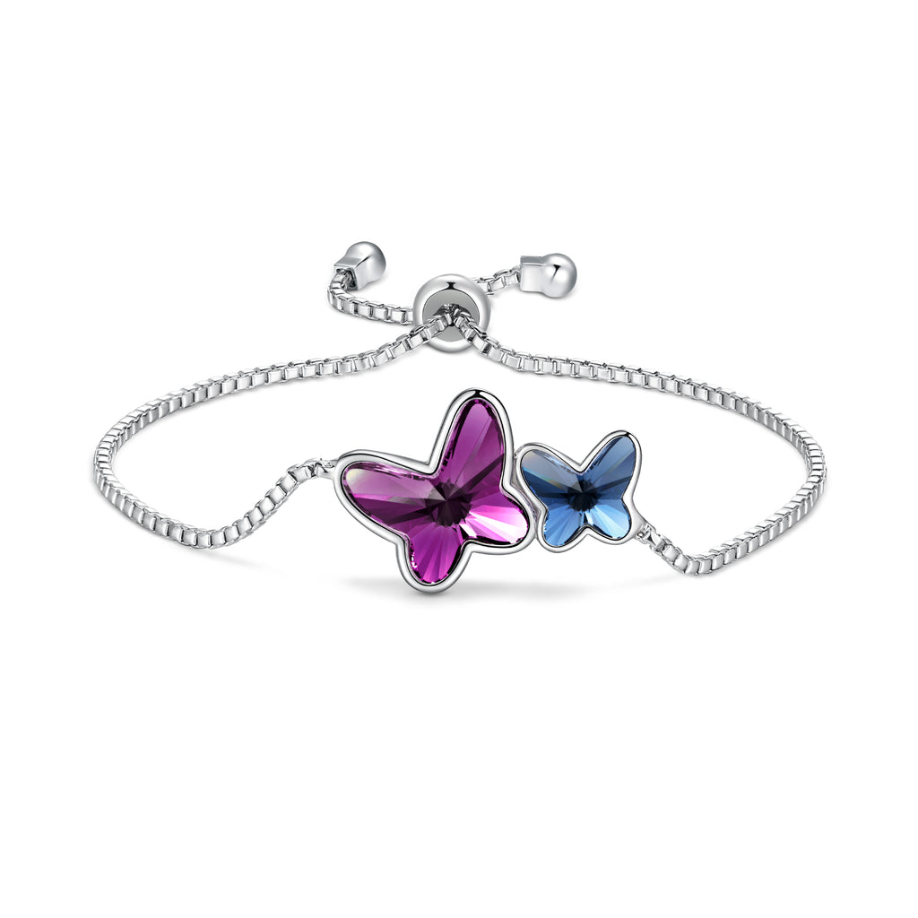 Enamel Triple Butterfly Bracelet- Pink & Purple