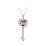 T400 Pink Green Crystal Key Heart Crystal Pendant Necklace Gift for Teens Girls Women