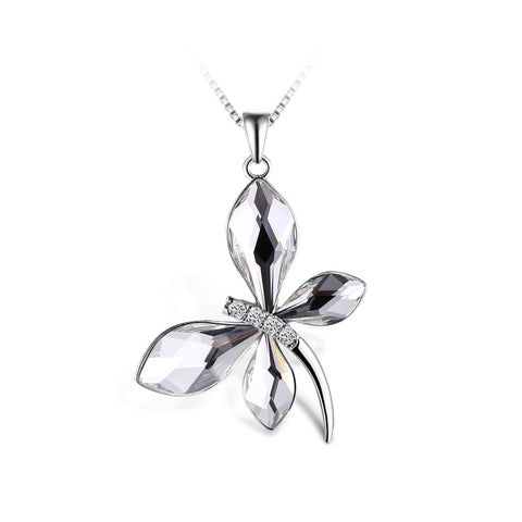 T400 White Butterfly Crystal Pendant Necklace for Women Girls