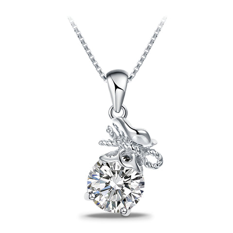 T400 Magic Pouch 925 Sterling Silver Pendant Necklace with Cubic Zirconia Gift for Women