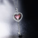 T400 Pink Green Crystal Key Heart Crystal Pendant Necklace Gift for Teens Girls Women