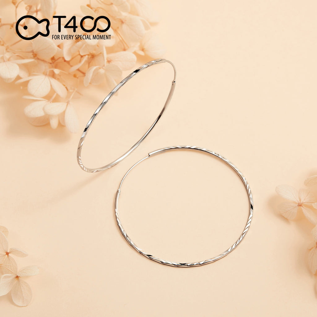 T400 925 Sterling Silver 2mm Diamond Cut Hoops Small and Large Hoop Ea