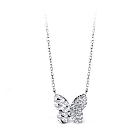 T400 Light Dance Butterfly 925 Sterling Silver Cubic Zirconia Necklace for Women Love Gift